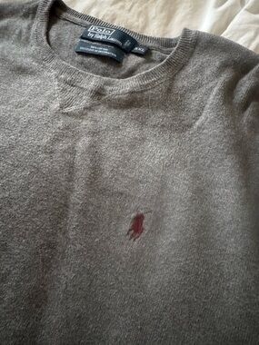 Ralph Lauren Gray Crewneck Sweater with Pink Pony